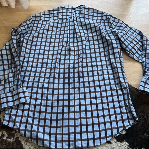 PETER MILLAR Blue Brown Squared Long Sleeve Button Down Shirt Size Large - Picture 6 of 6